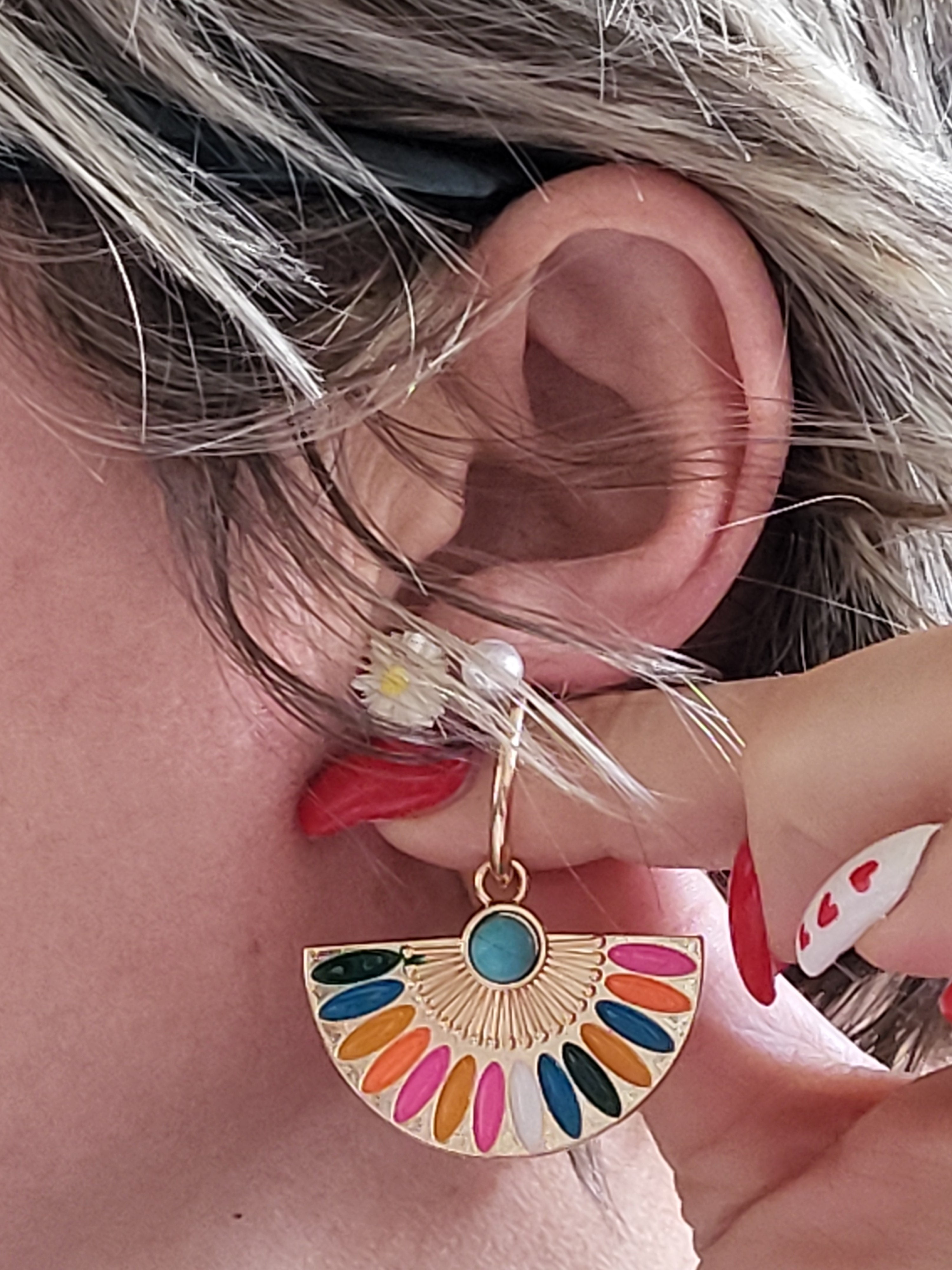 Boucles d'oreilles acier inoxydable doré en forme d'éventail