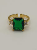 Bague en acier inoxydable doré ajustable pierre carrée zircon vert