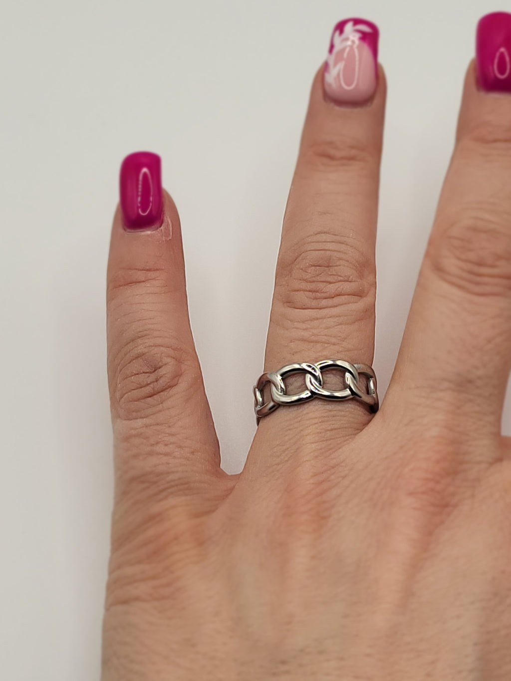 Bague ouverte tour chaîne acier inoxydable argenté