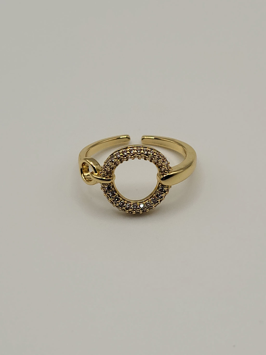 Bague ouverte acier inoxydable et zircon rond dorée