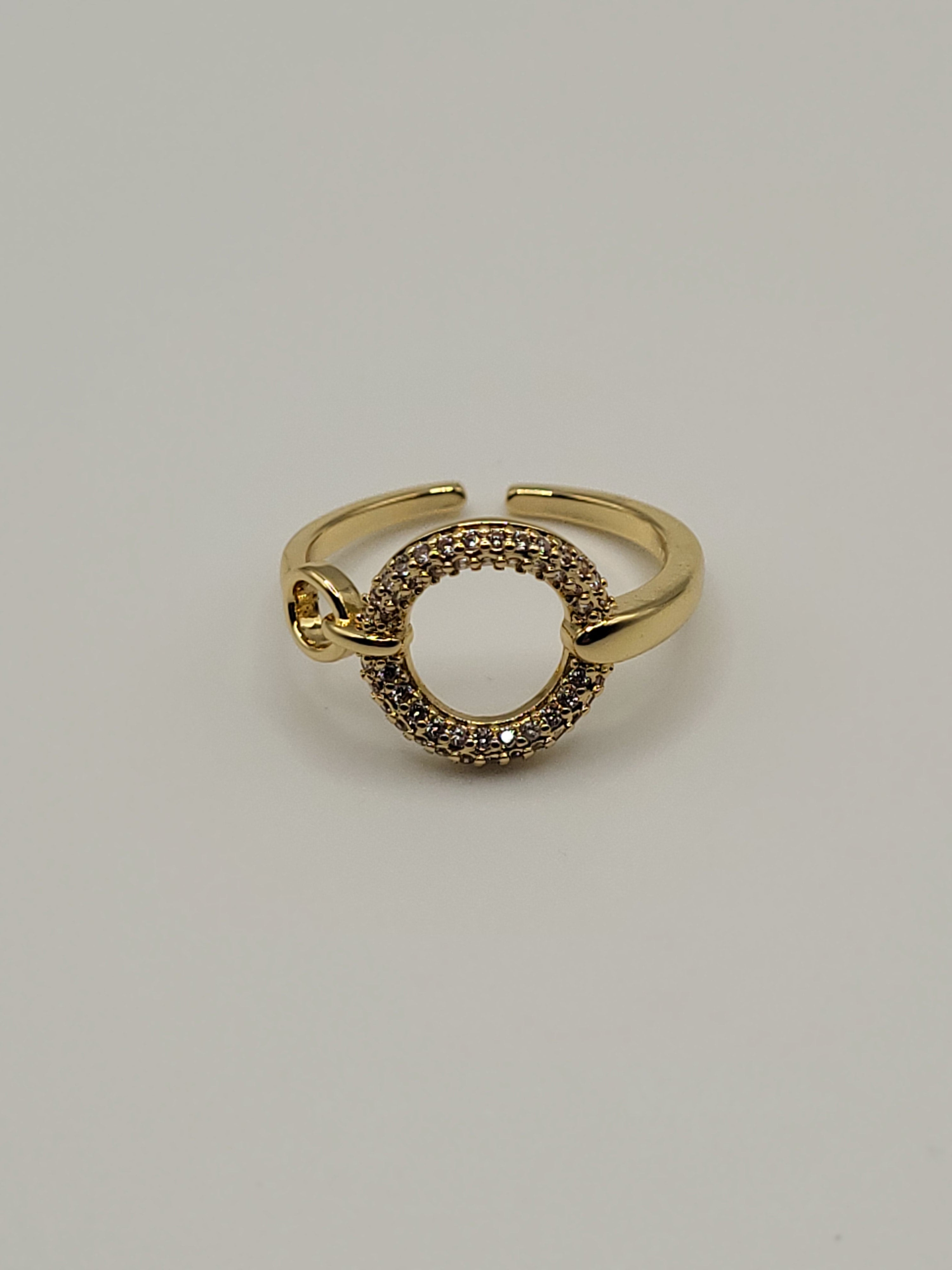Bague ouverte acier inoxydable et zircon rond dorée