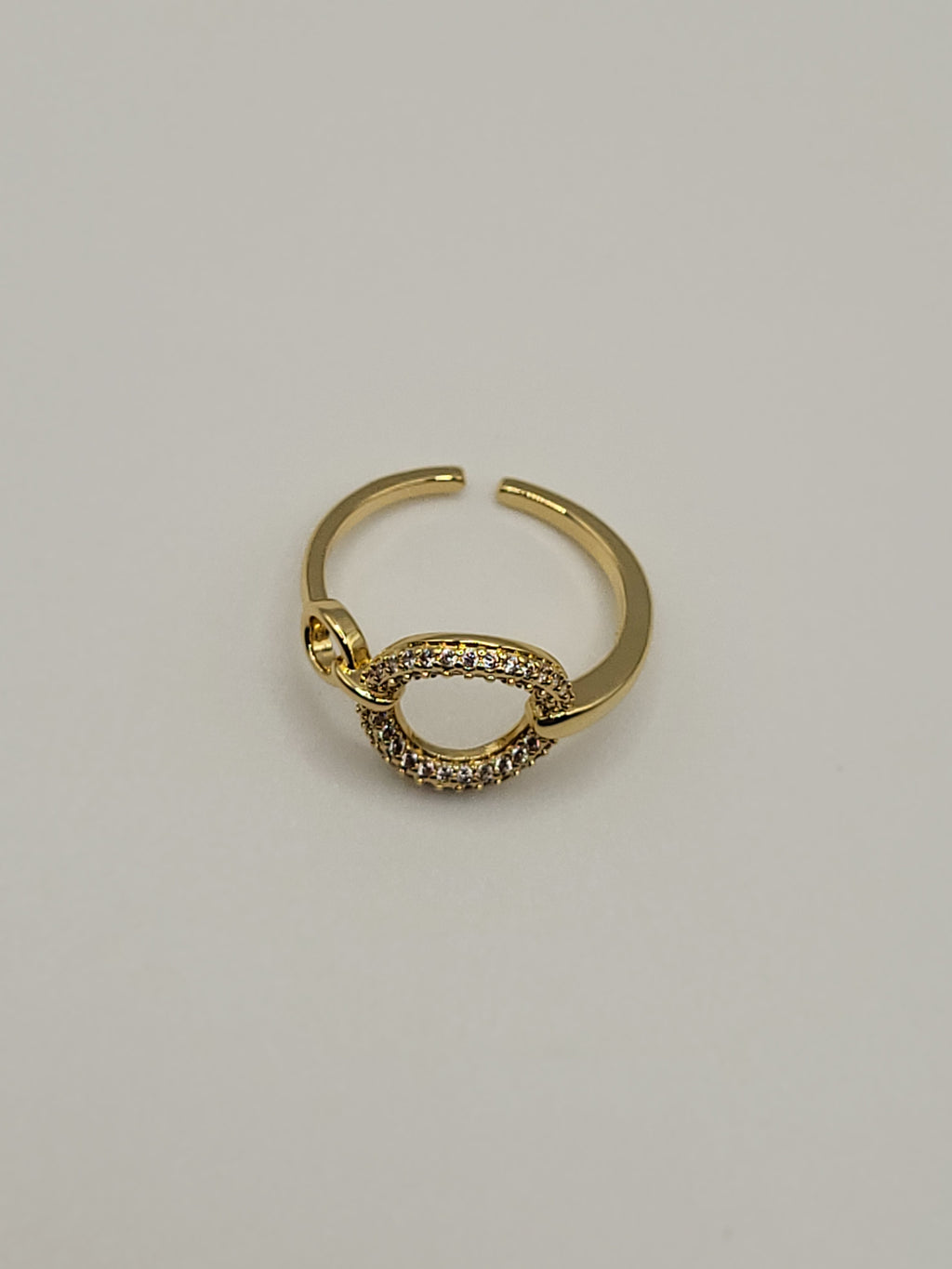 Bague ouverte acier inoxydable et zircon rond dorée