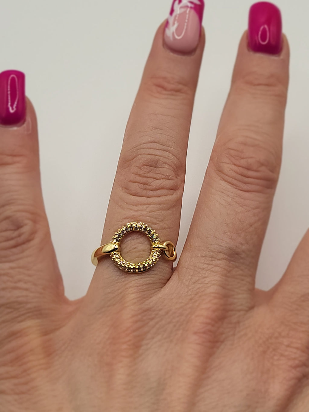 Bague ouverte acier inoxydable et zircon rond dorée