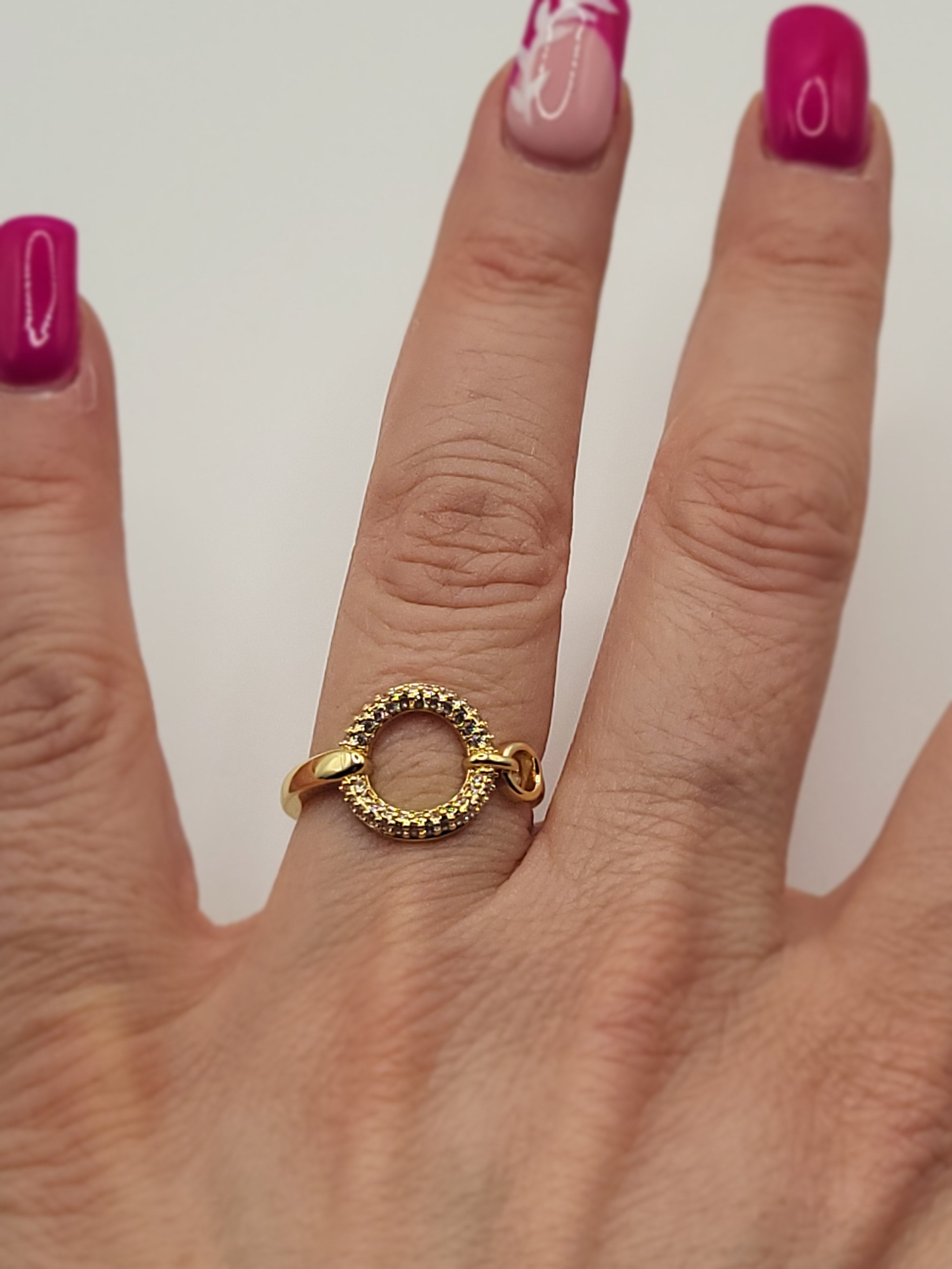 Bague ouverte acier inoxydable et zircon rond dorée