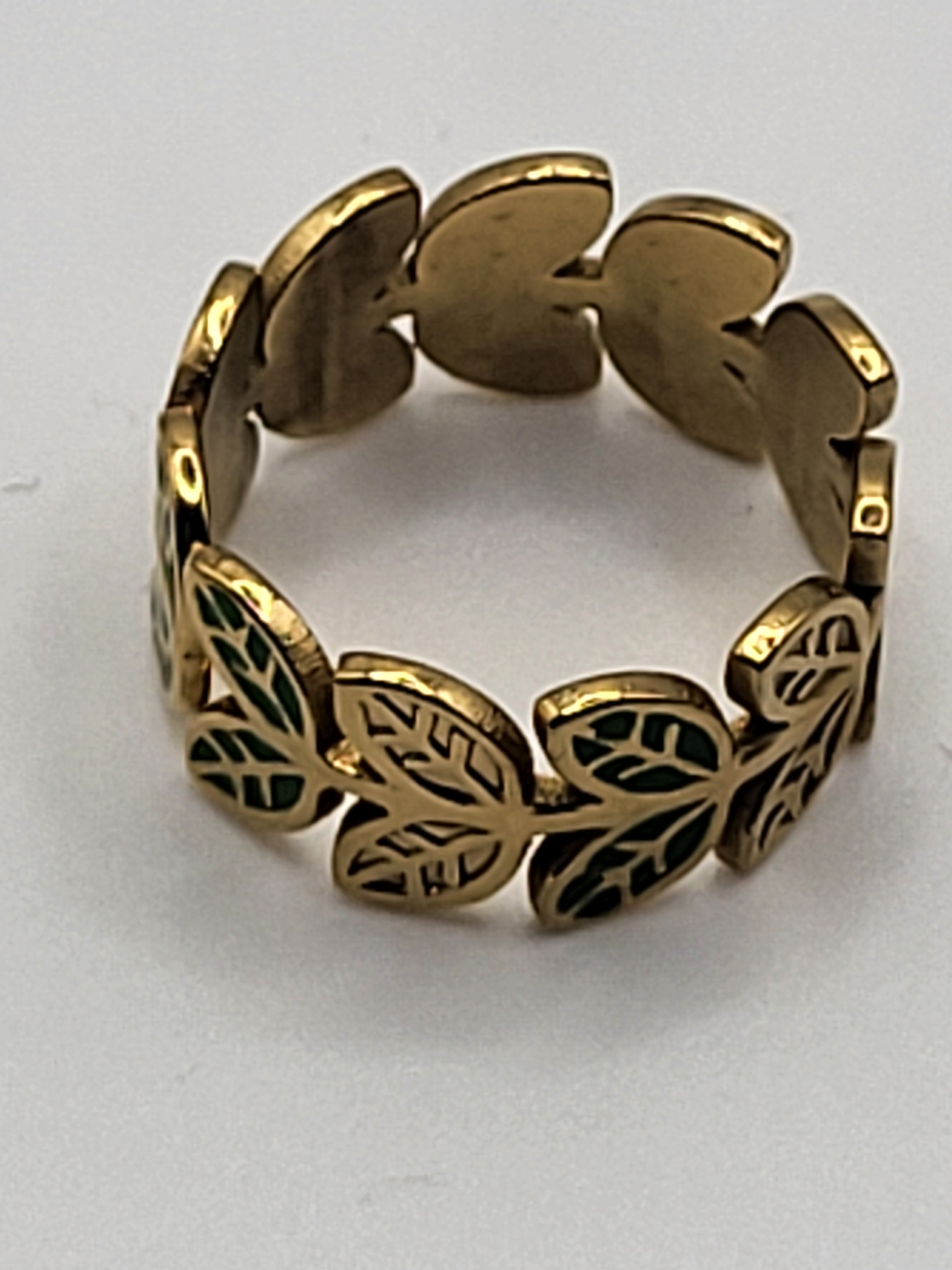 Bague acier inoxydable feuilles dorée ajustable