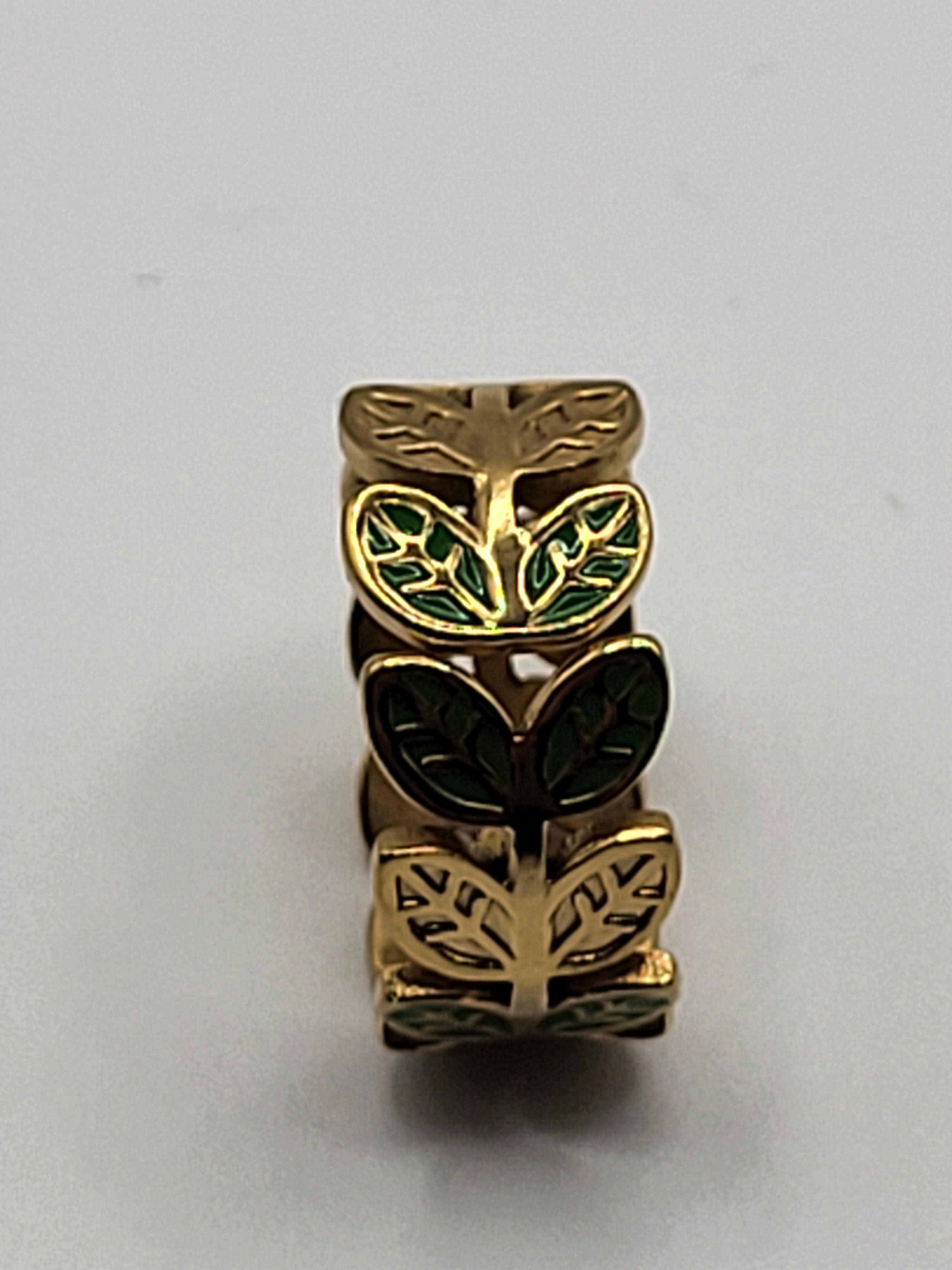 Bague acier inoxydable feuilles dorée ajustable