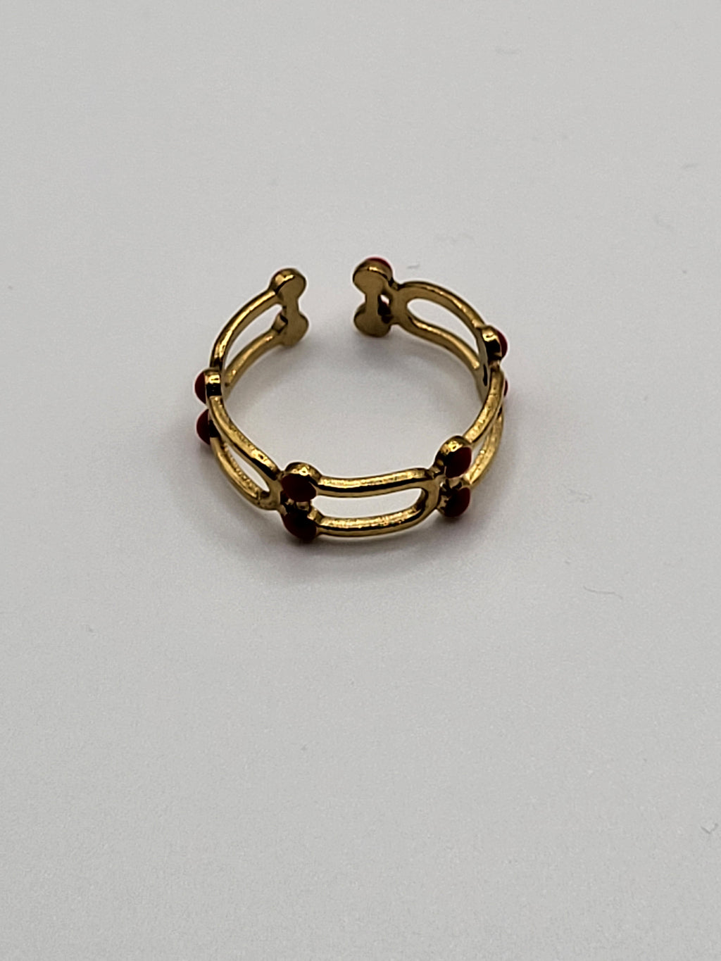 Bague acier inoxydable ajustable trait et points oranges