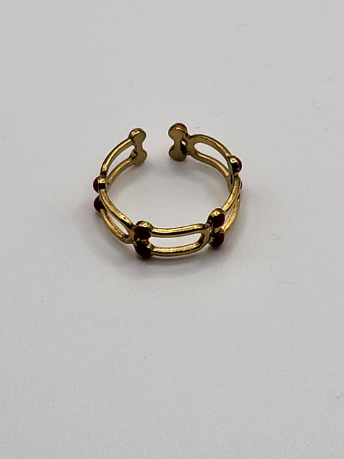 Bague acier inoxydable ajustable trait et points oranges