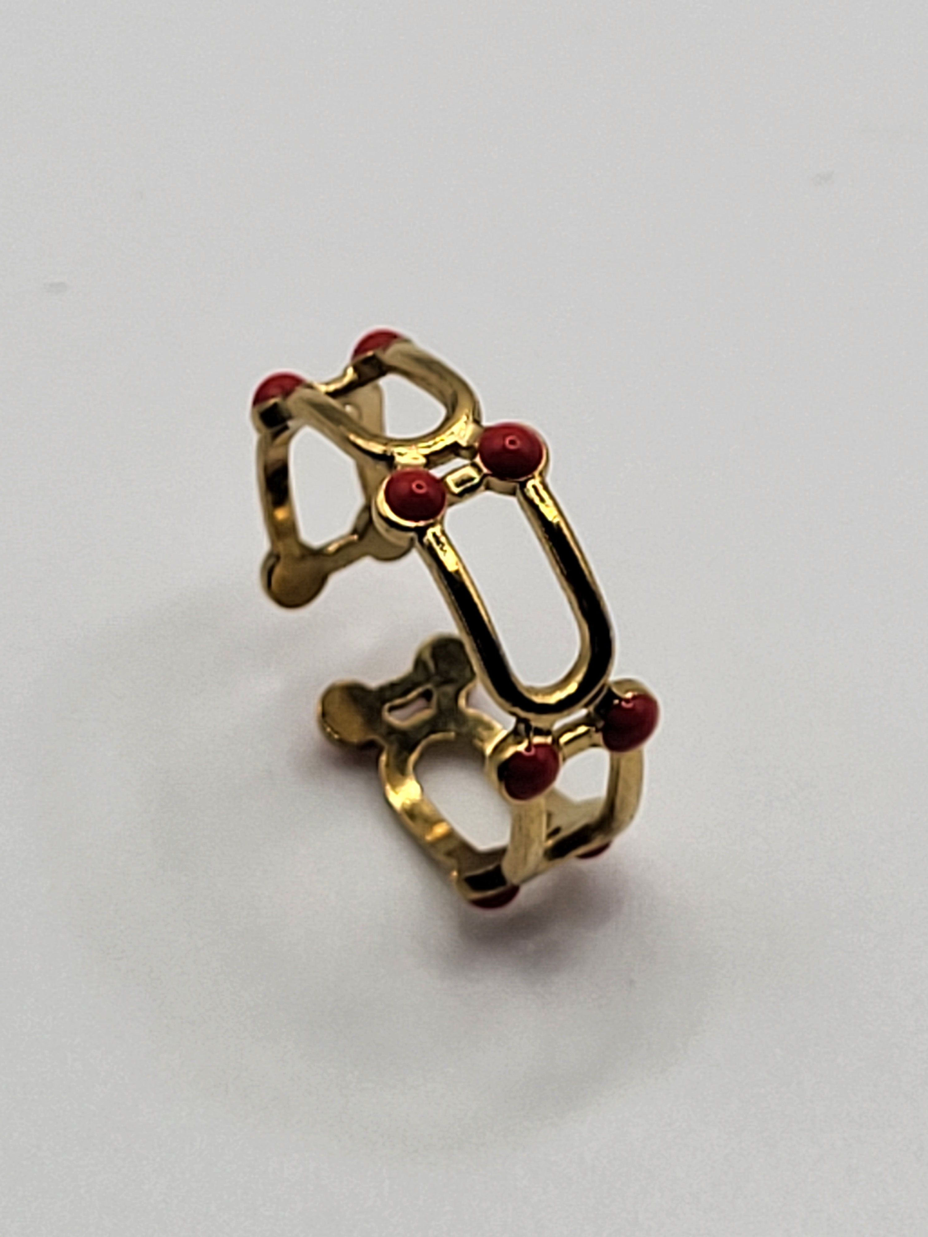 Bague acier inoxydable ajustable trait et points oranges