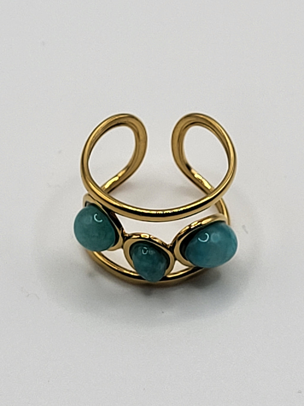 Bague ajustable en acier inoxydable doré avec pierre turquoise