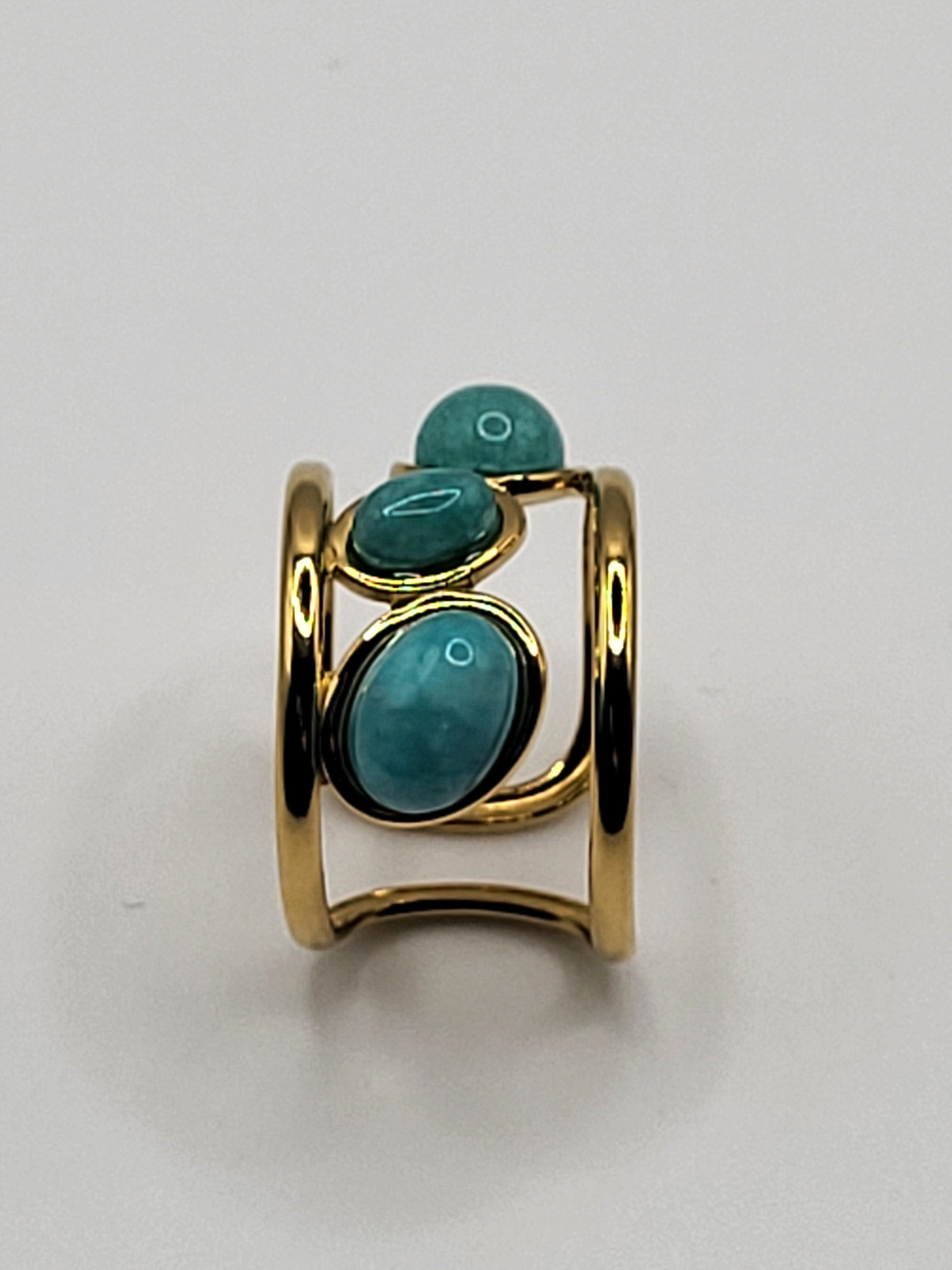 Bague ajustable en acier inoxydable doré avec pierre turquoise