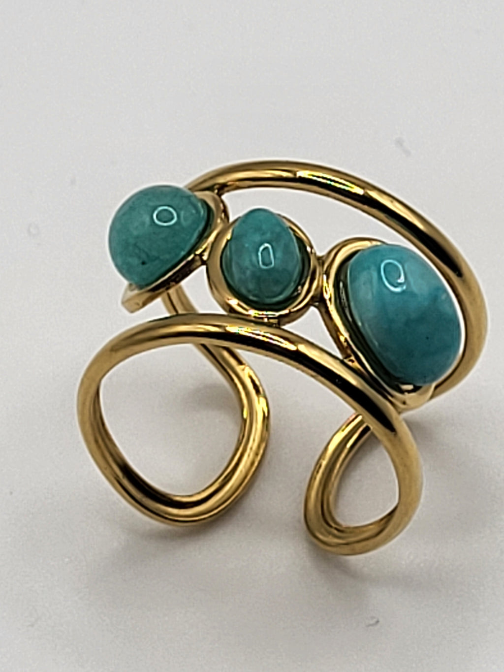 Bague ajustable en acier inoxydable doré avec pierre turquoise