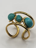 Bague ajustable en acier inoxydable doré avec pierre turquoise