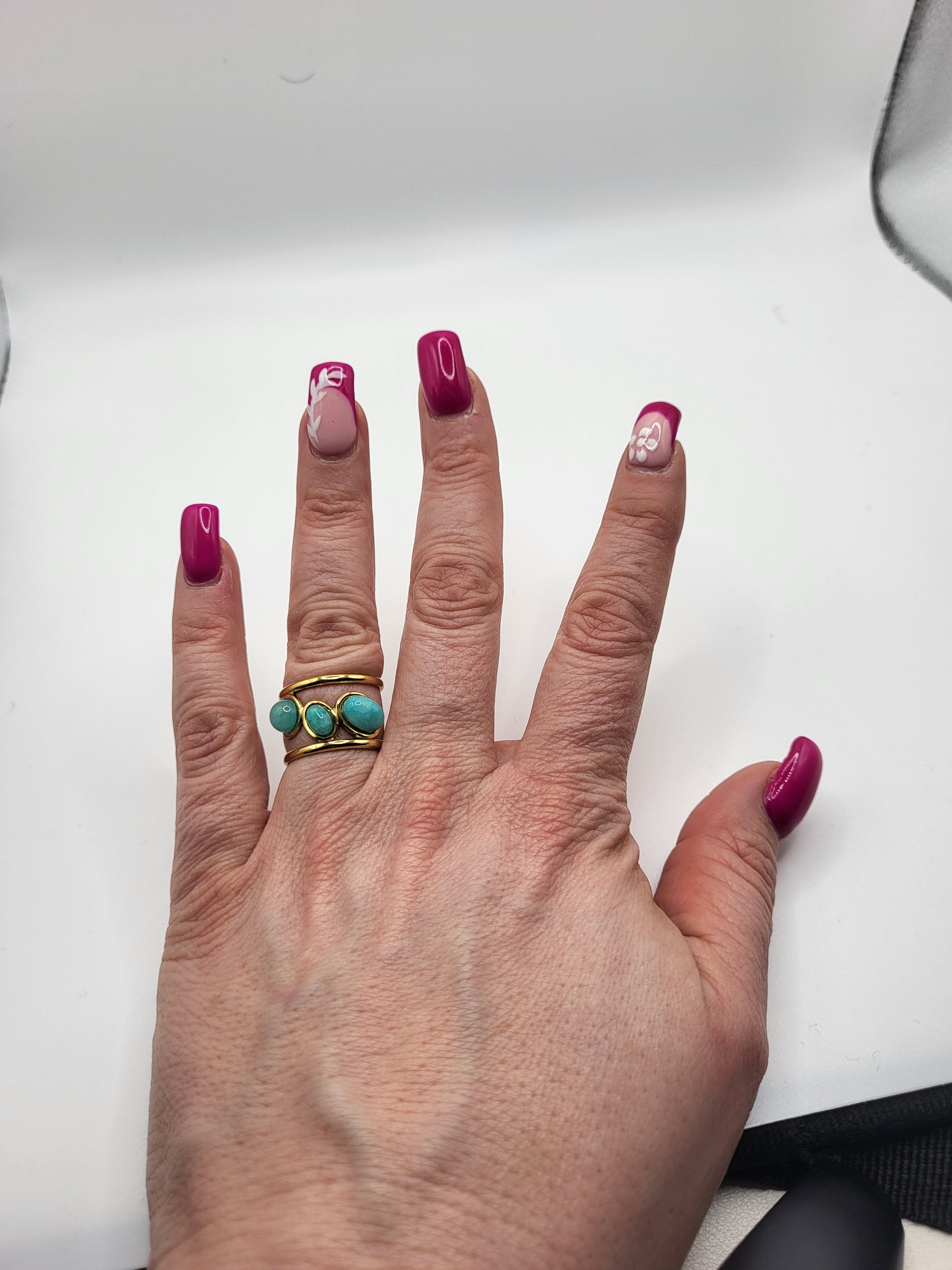Bague ajustable en acier inoxydable doré avec pierre turquoise