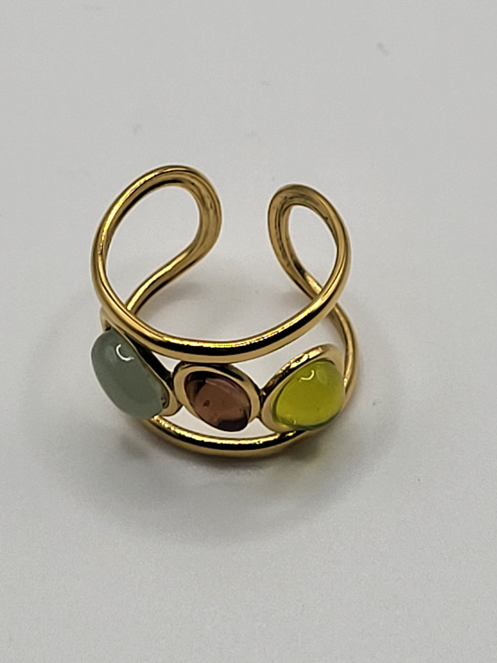 Bague géométrique ajustable en acier inoxydable avec 3 pierres