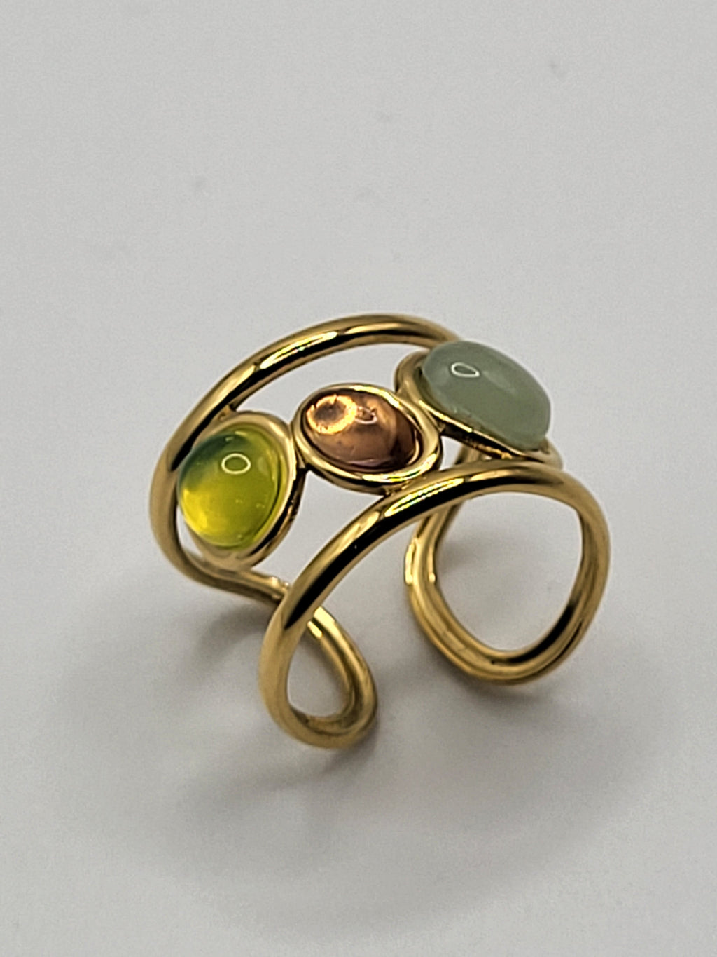Bague géométrique ajustable en acier inoxydable avec 3 pierres