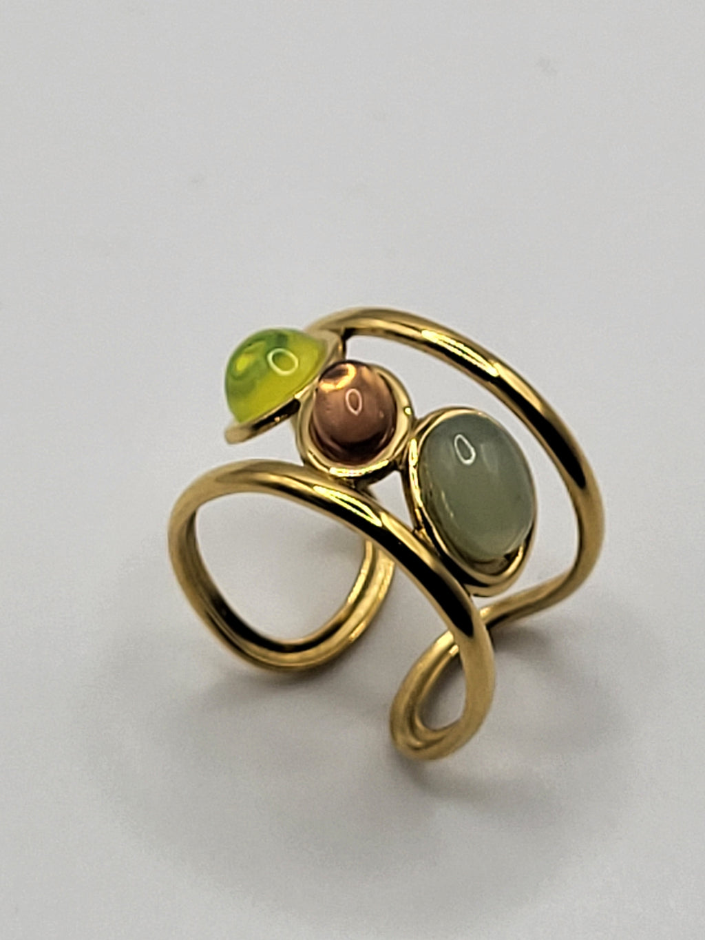 Bague géométrique ajustable en acier inoxydable avec 3 pierres