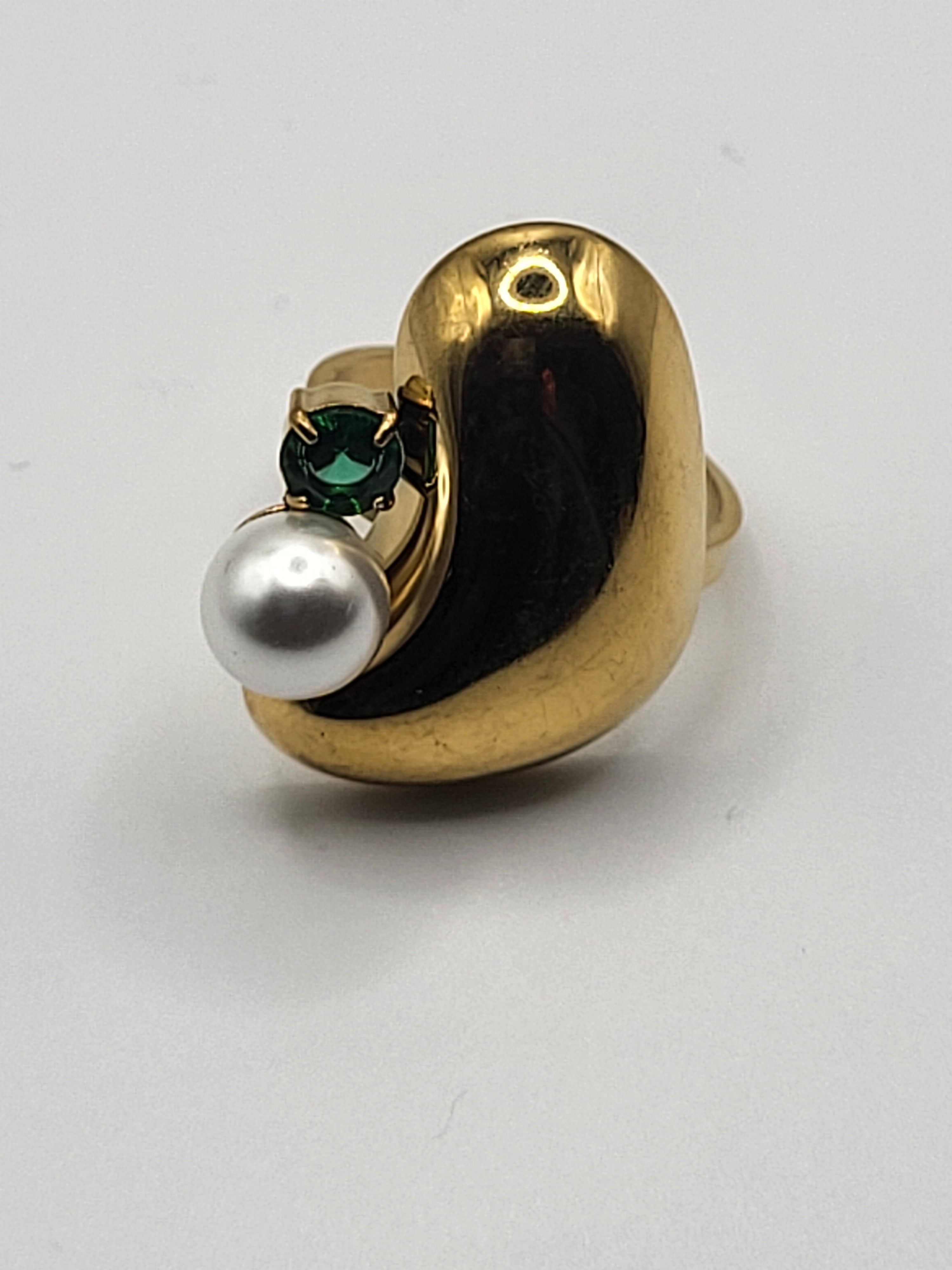 Bague moderne acier inoxydable doré pierre colorée