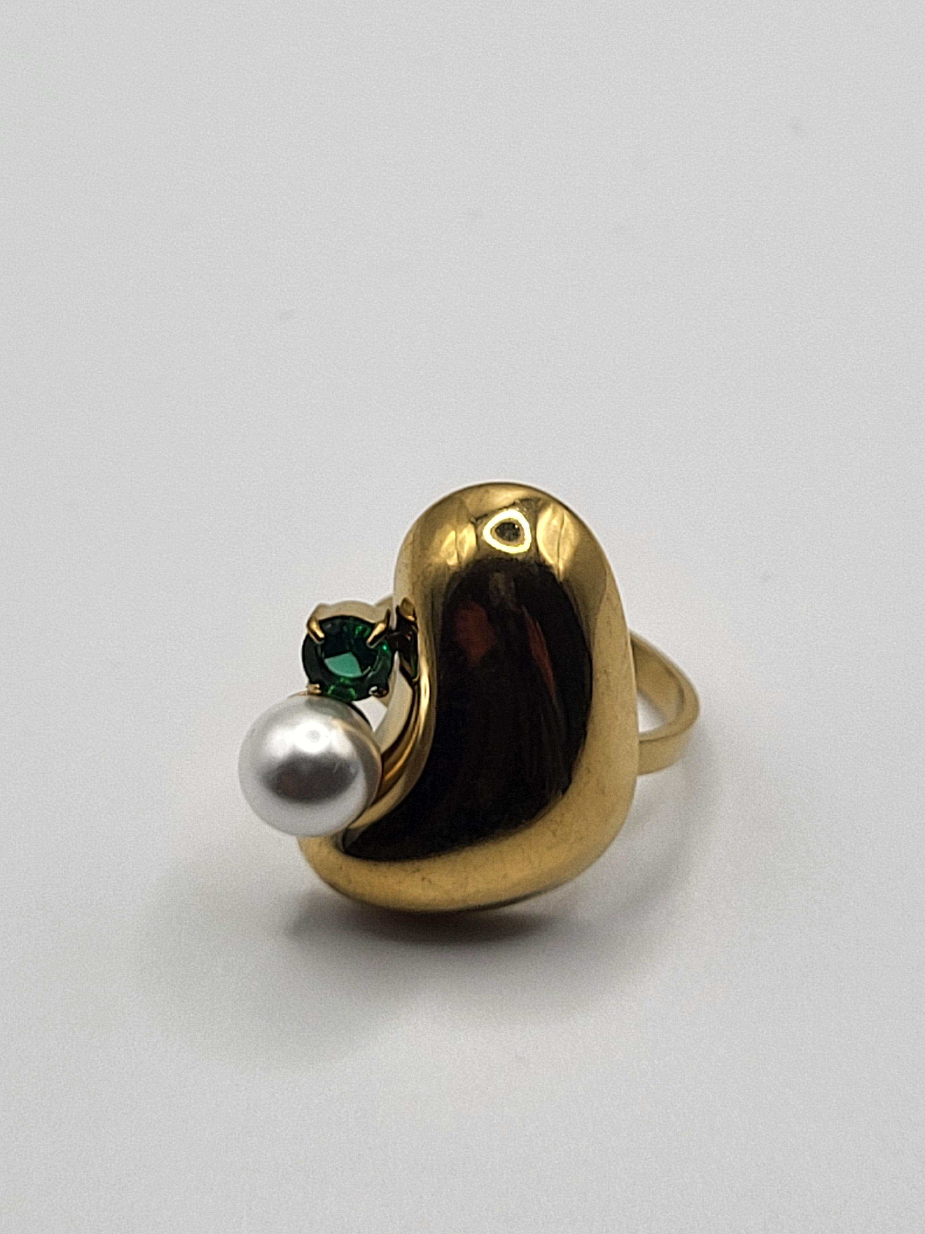 Bague moderne acier inoxydable doré pierre colorée