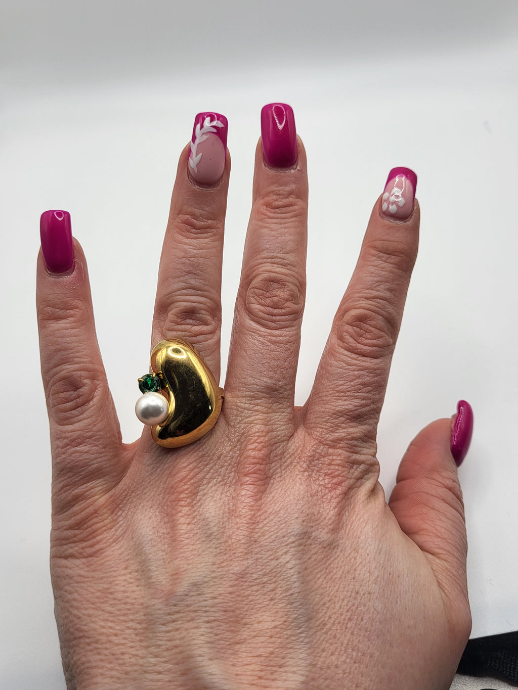 Bague moderne acier inoxydable doré pierre colorée