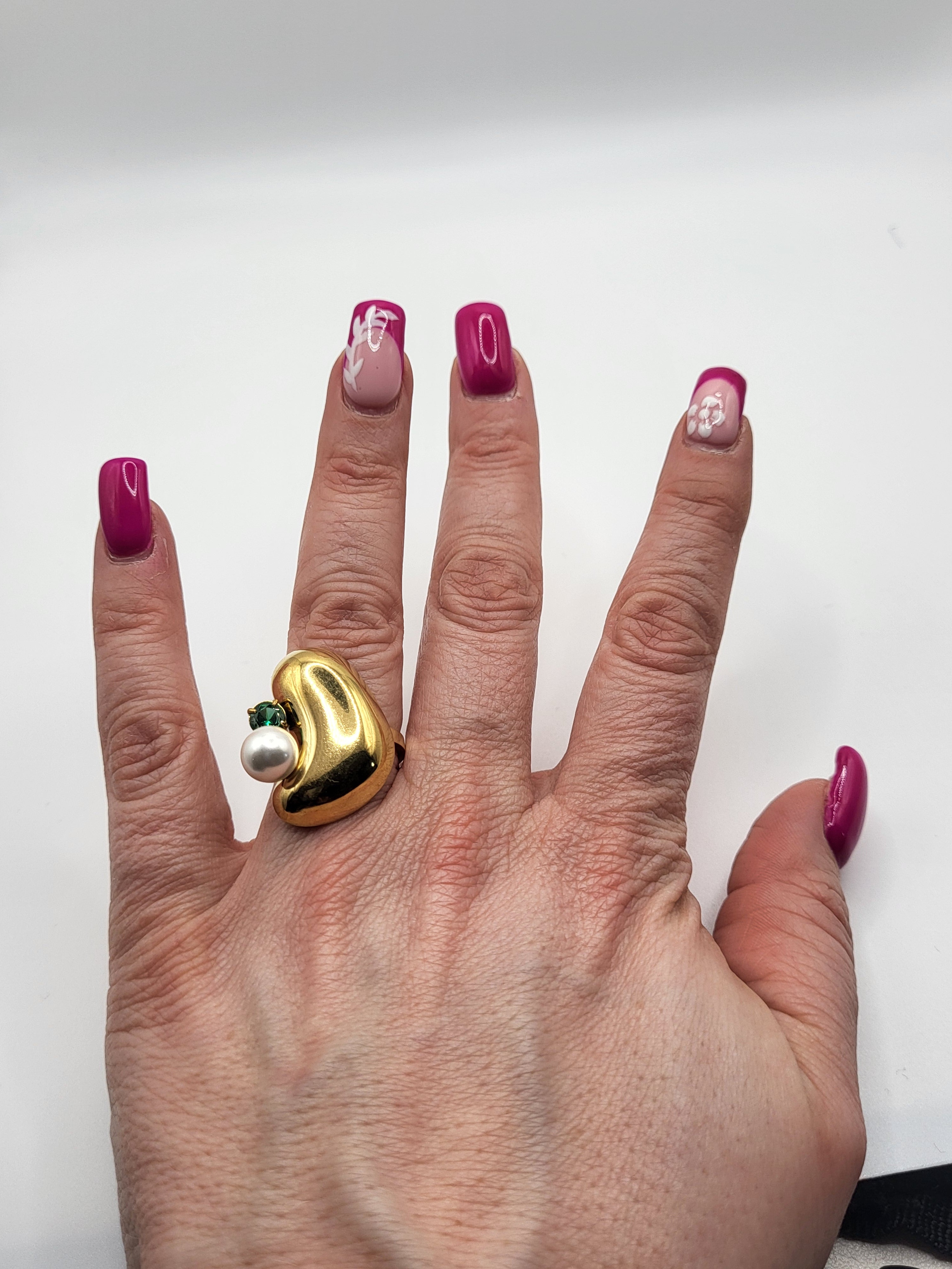 Bague moderne acier inoxydable doré pierre colorée