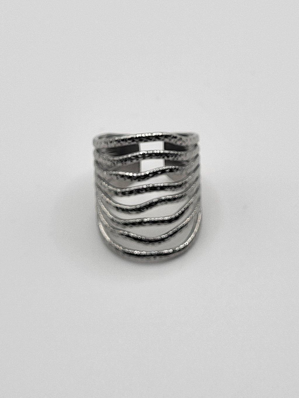 Bague réglable acier inoxydable argenté large