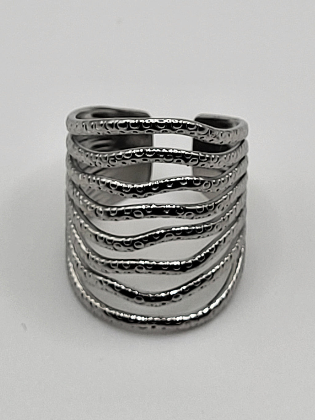 Bague réglable acier inoxydable argenté large