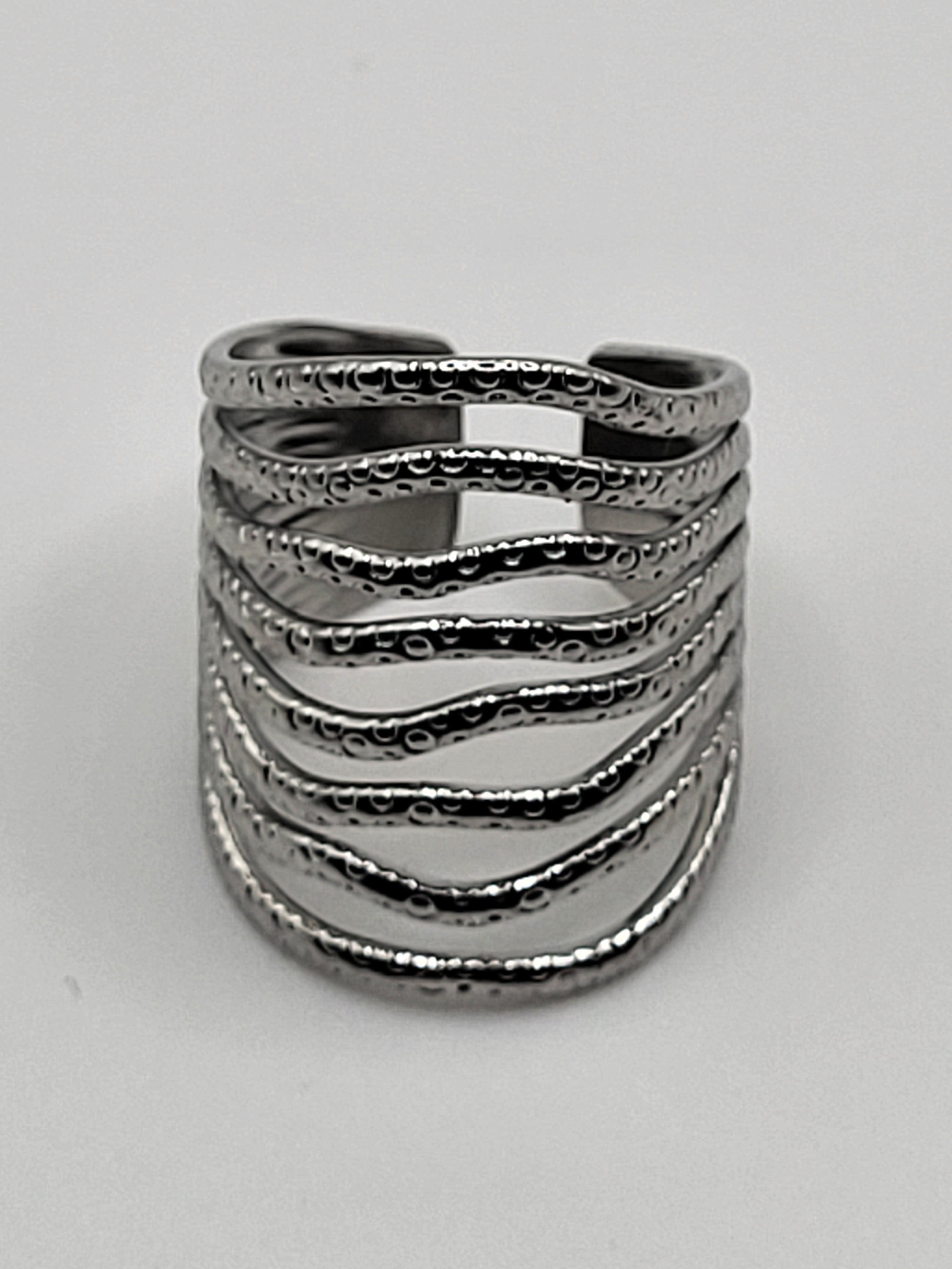 Bague réglable acier inoxydable argenté large