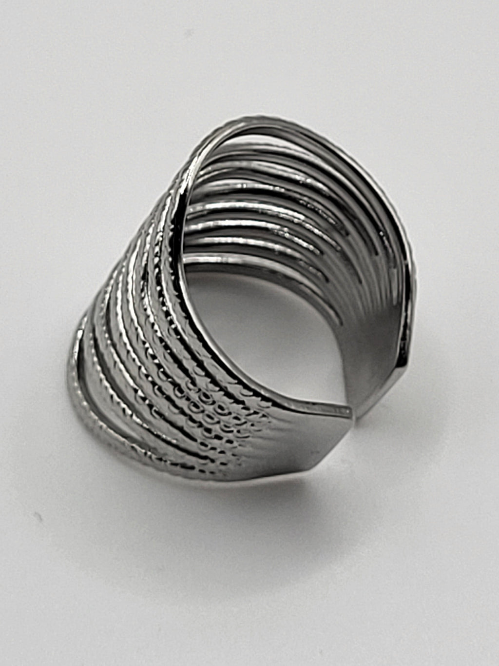 Bague réglable acier inoxydable argenté large