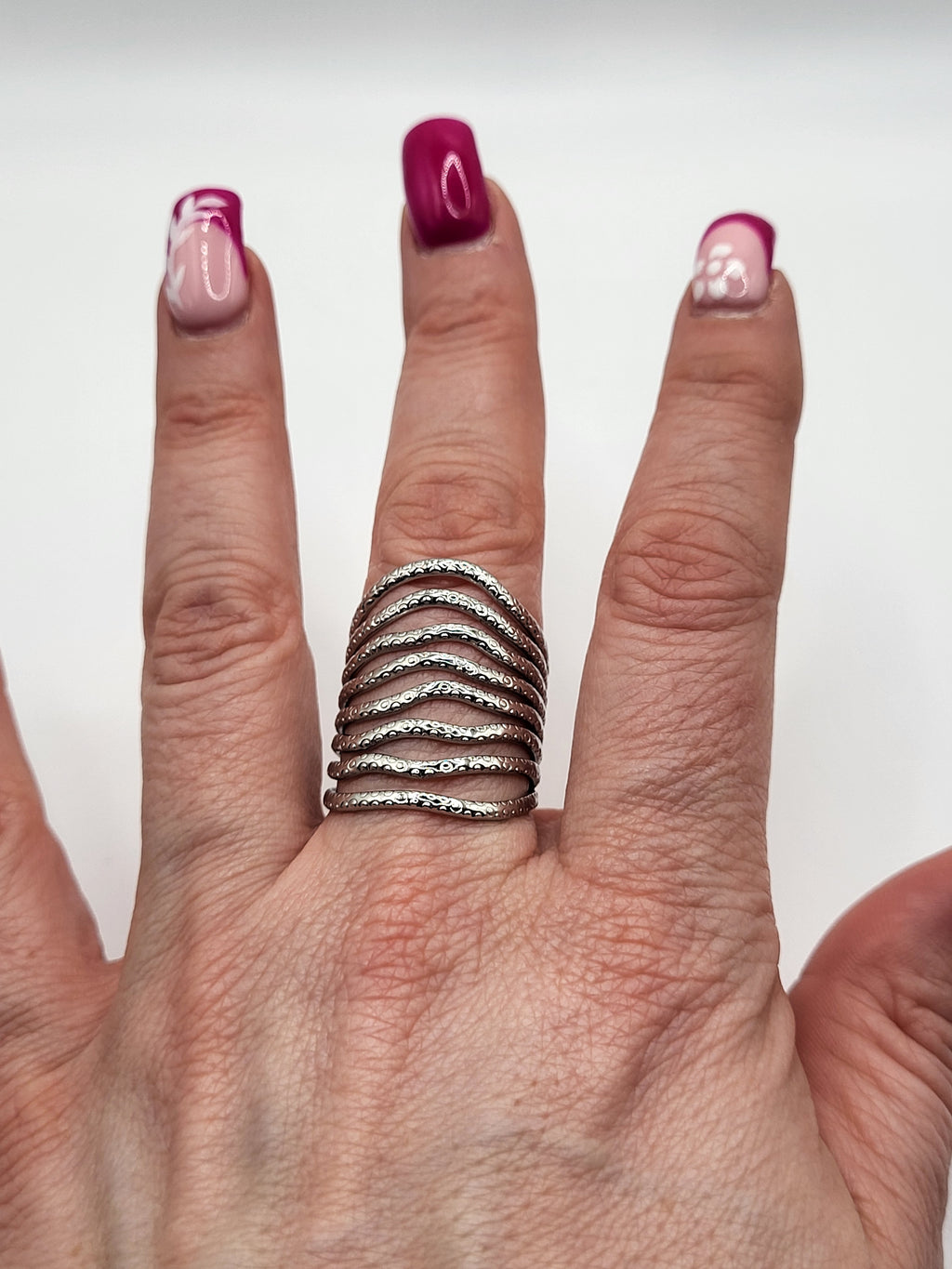 Bague réglable acier inoxydable argenté large