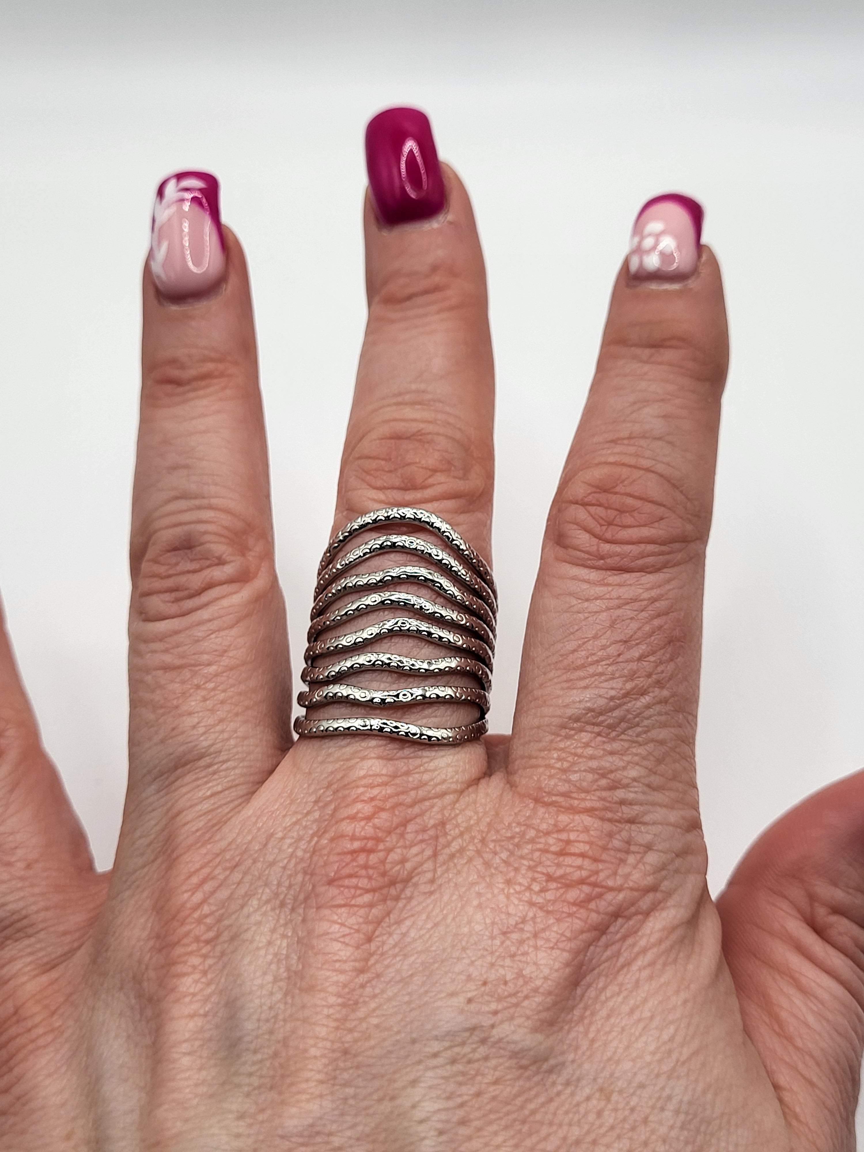 Bague réglable acier inoxydable argenté large