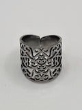 Bague acier inoxydable ajustable motif floral ajouré argenté