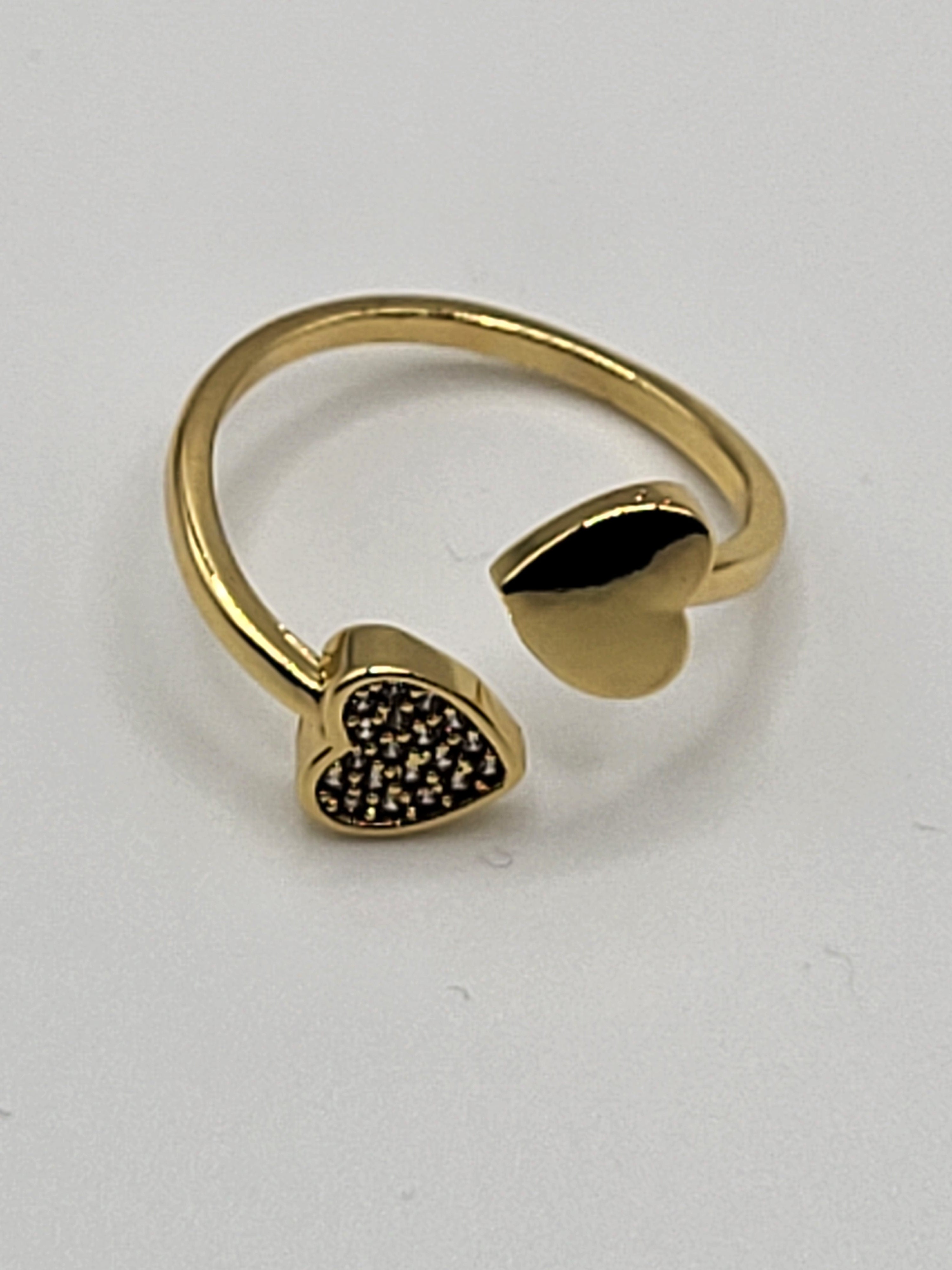 Bague ouverte double cœur lisse en acier inoxydable