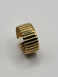 Bague acier inoxydable à larges rayures ouverte dorée
