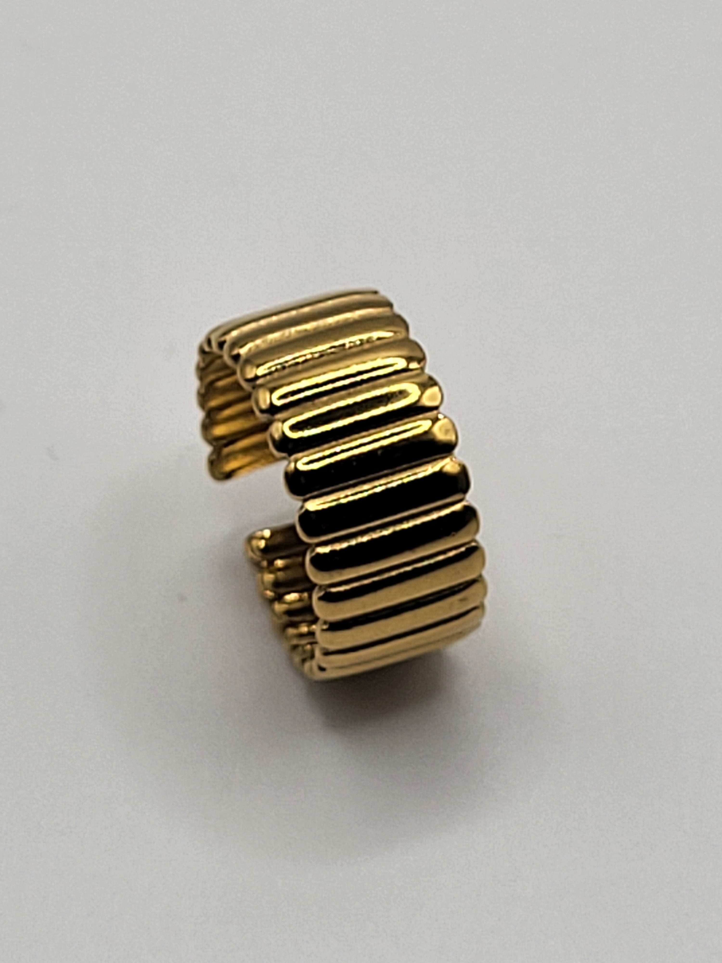 Bague acier inoxydable à larges rayures ouverte dorée