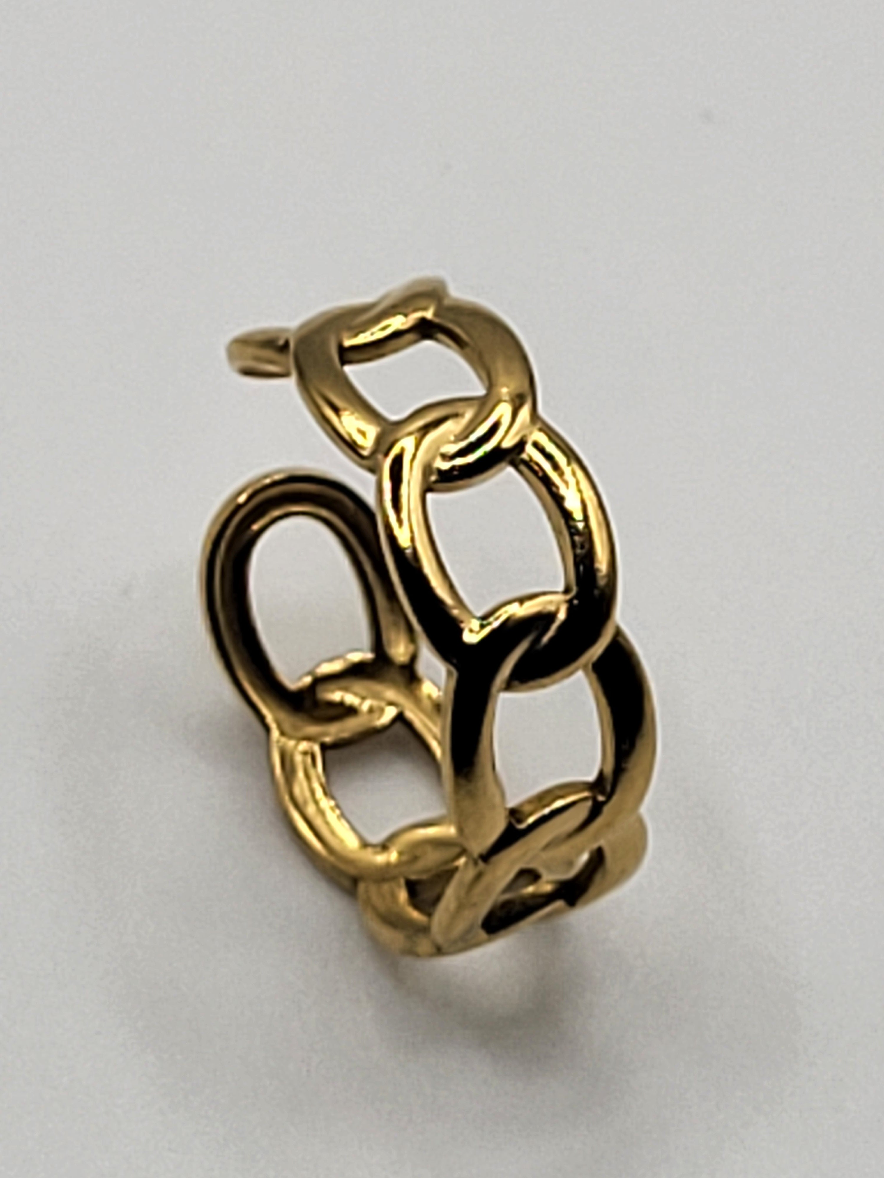 Bague ouverte tour chaîne acier inoxydable doré