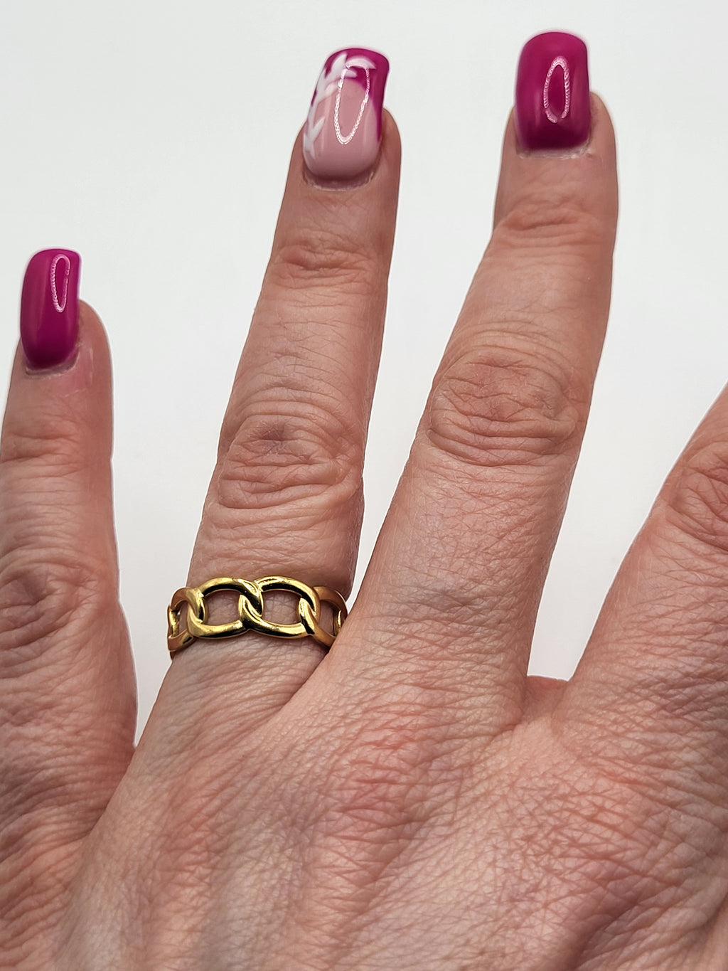 Bague ouverte tour chaîne acier inoxydable doré