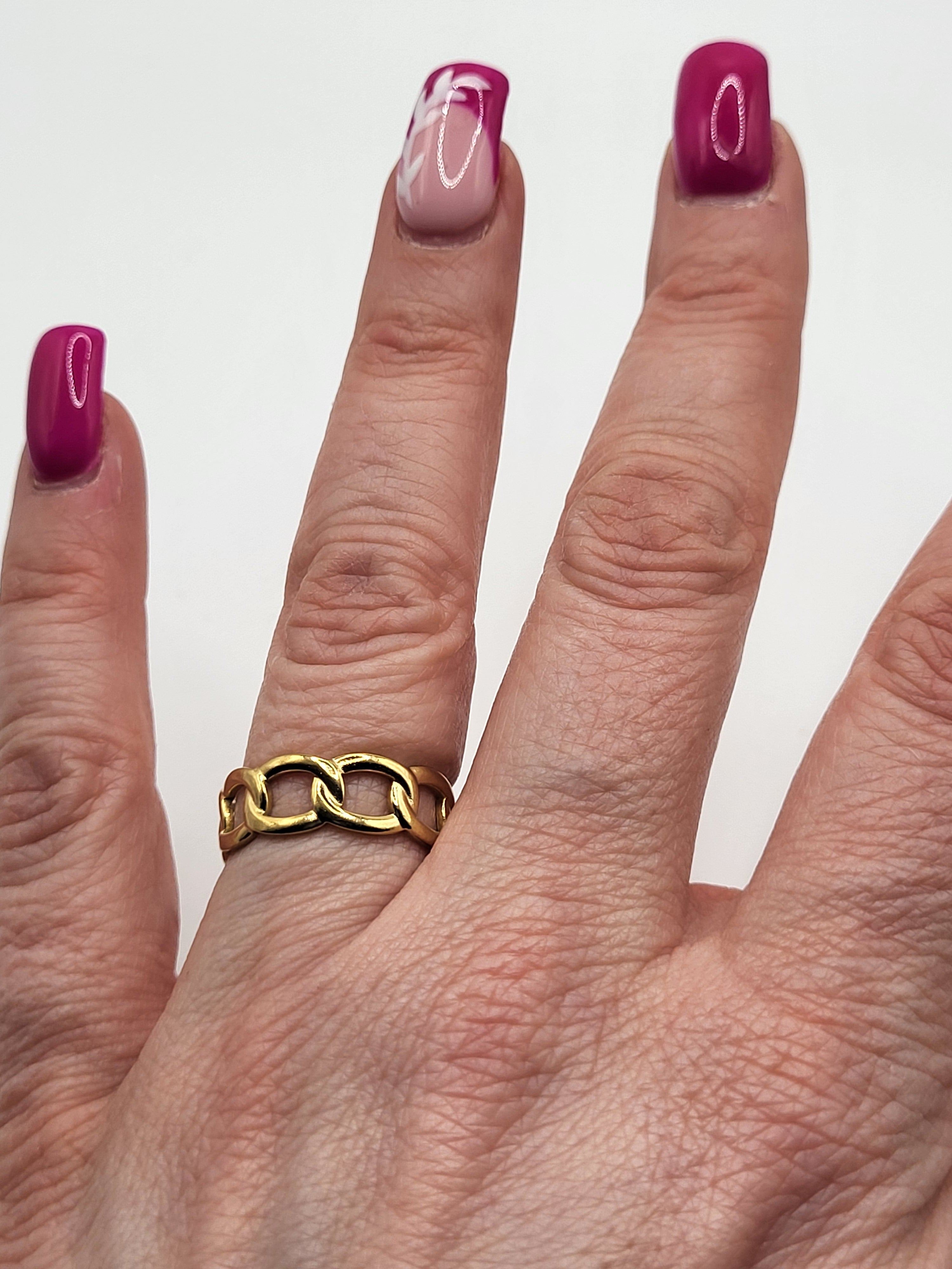 Bague ouverte tour chaîne acier inoxydable doré