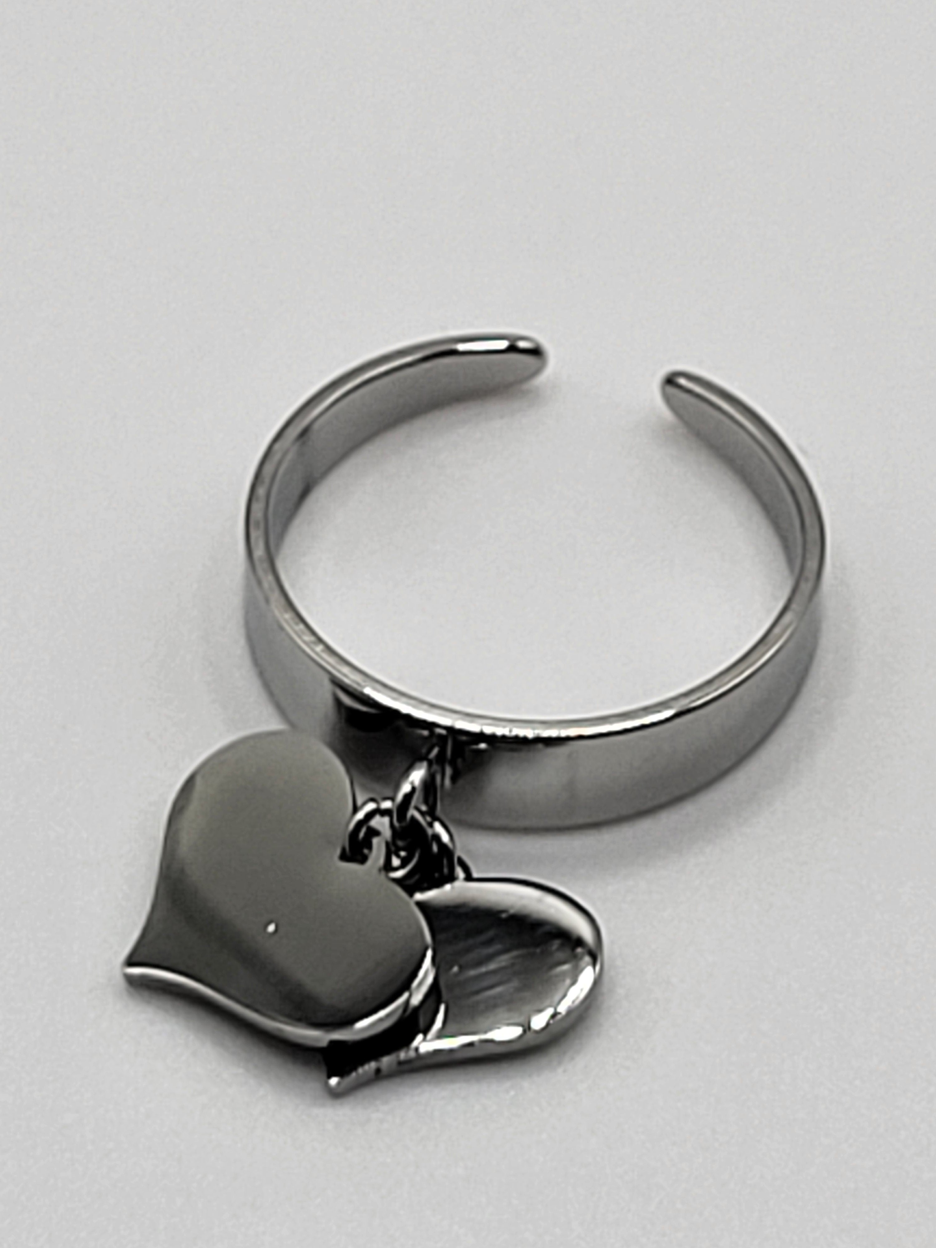 Bague acier inoxydable breloque 2 cœurs