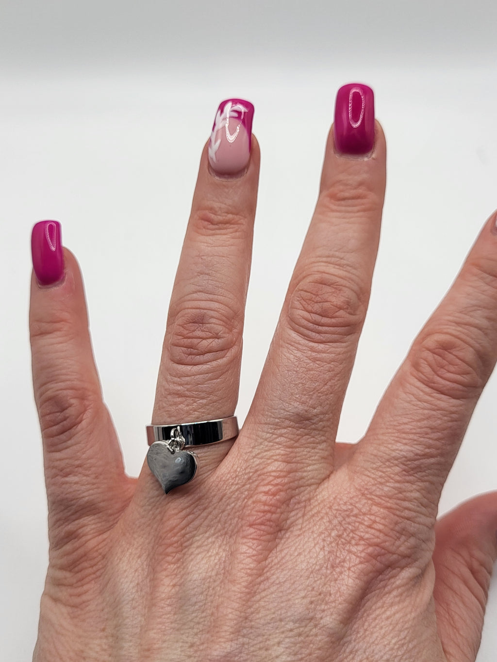 Bague acier inoxydable breloque 2 cœurs