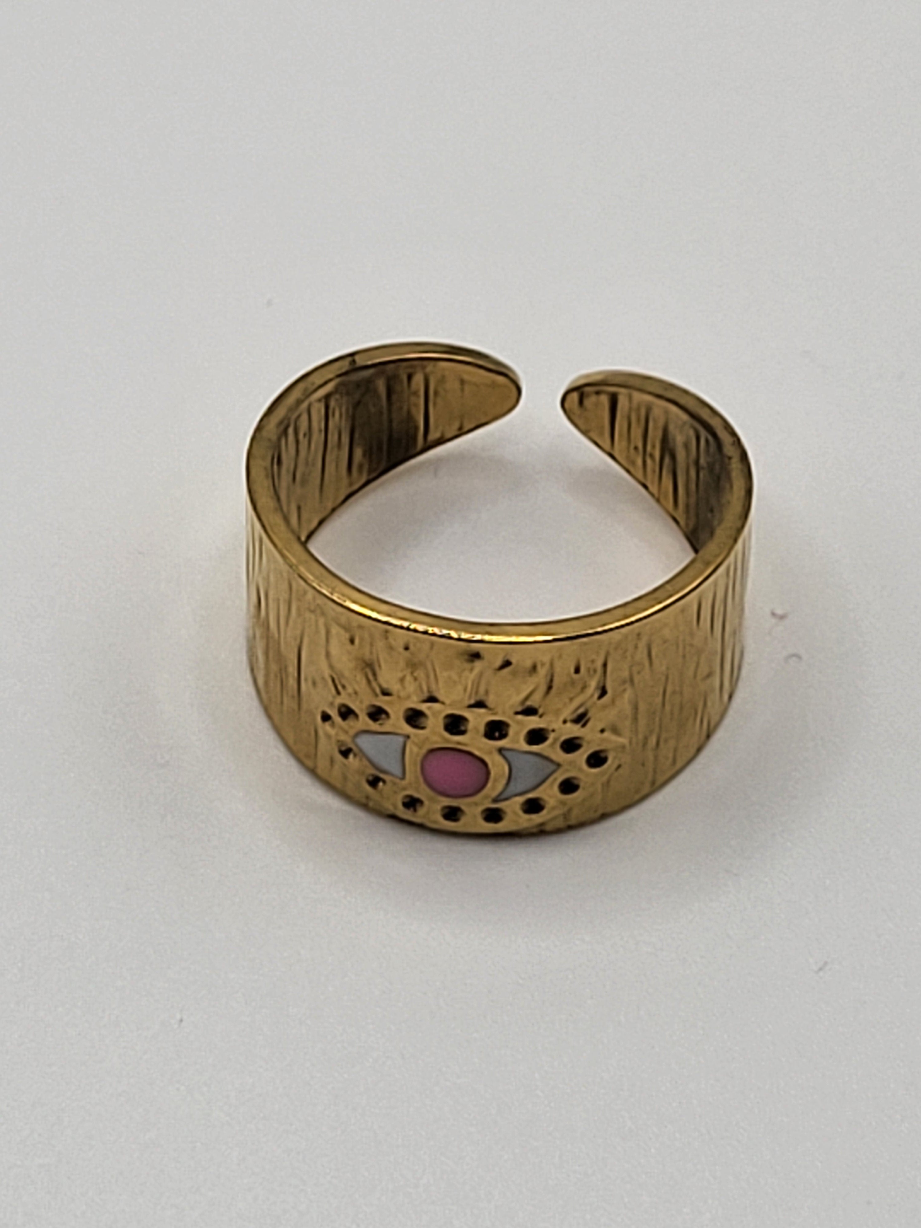 Bague acier inoxydable doré ajustable œil