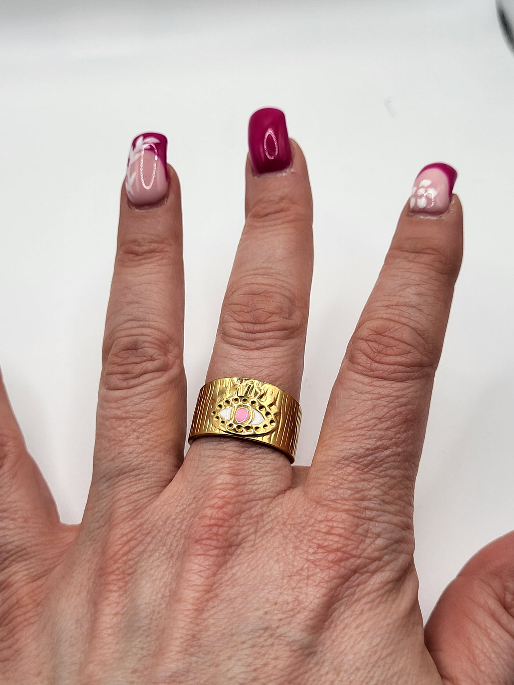 Bague acier inoxydable doré ajustable œil