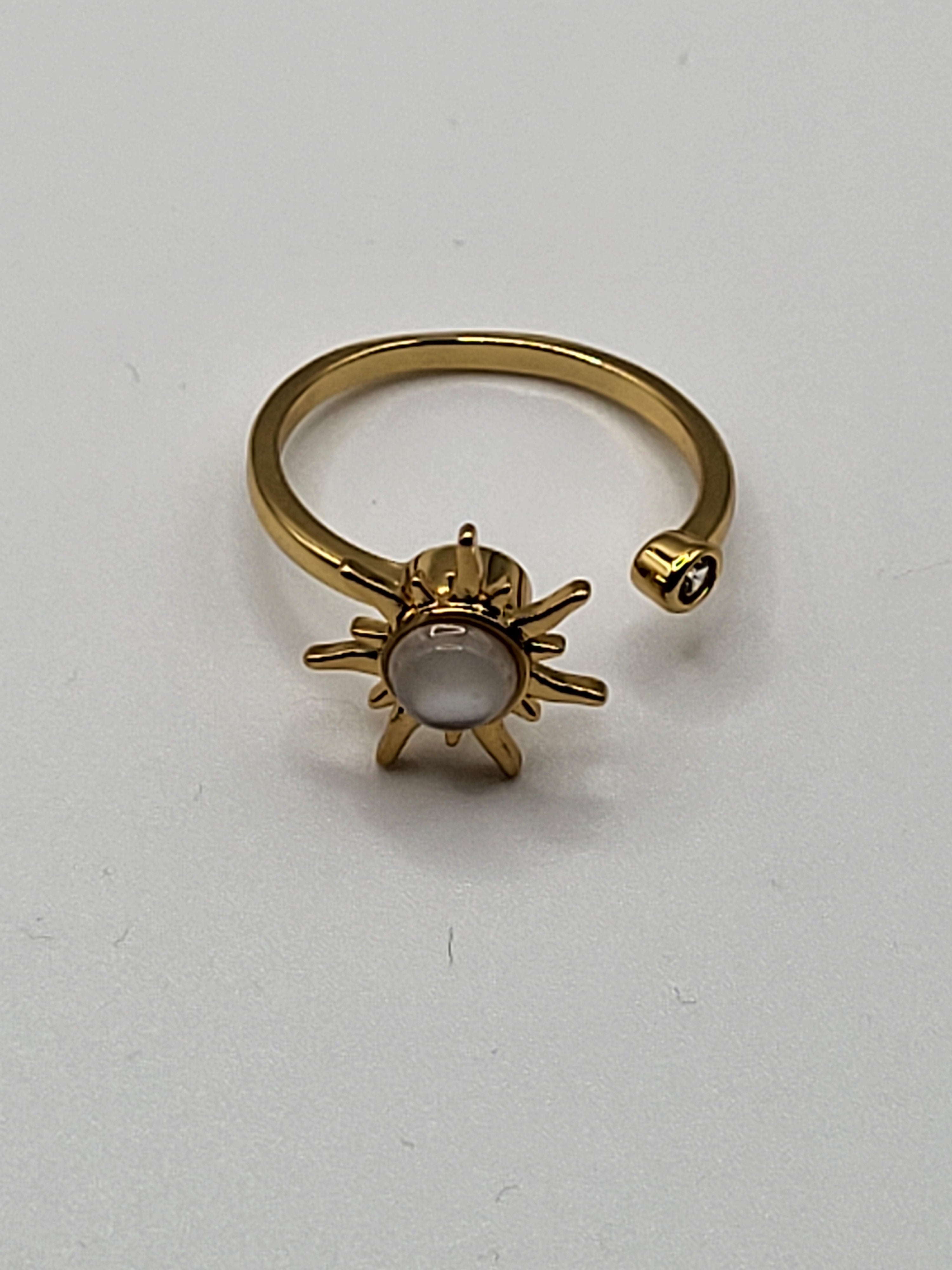 Bague ouverte acier inoxydable doré soleil anti-stress - le soleil tourne