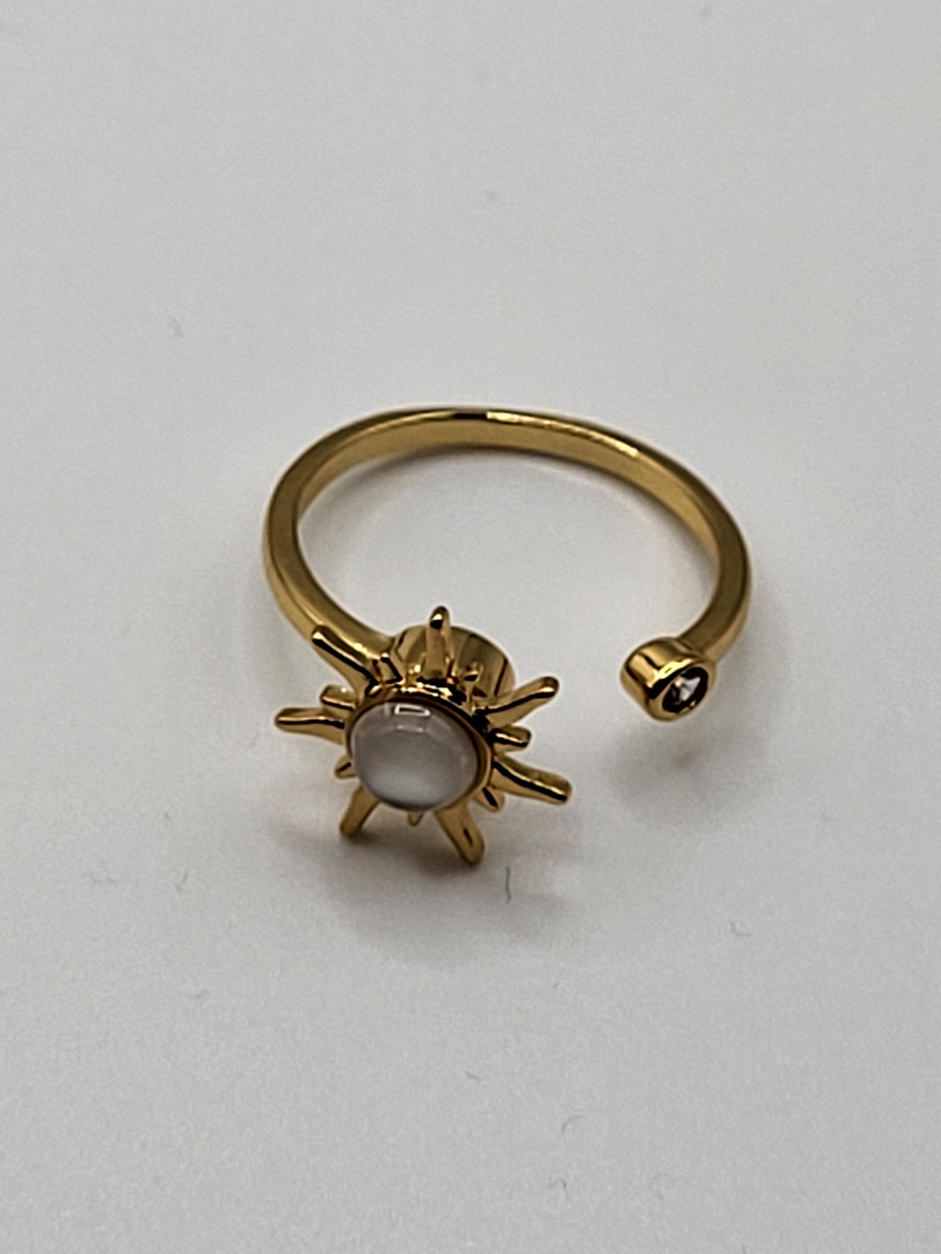 Bague ouverte acier inoxydable doré soleil anti-stress - le soleil tourne