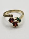 Bague ouverte acier inoxydable doré en forme de cerise