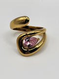 Bague ajustable acier inoxydable doré avec pierre rose