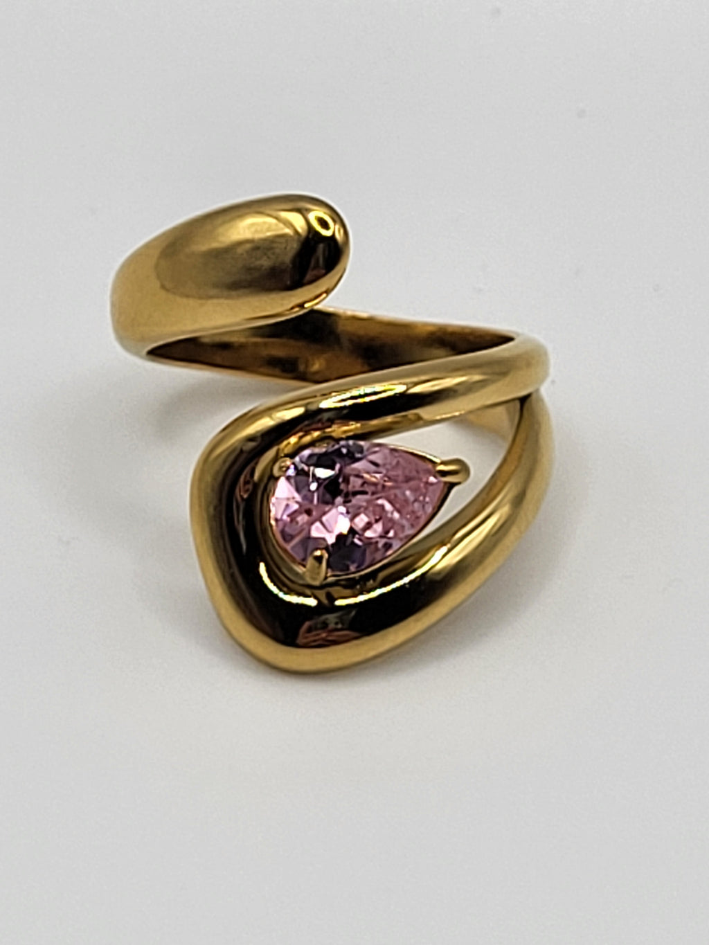 Bague ajustable acier inoxydable doré avec pierre rose