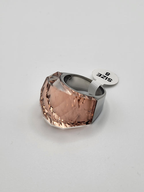 Bague acier inoxydable argenté cristal rose jaune taille 8