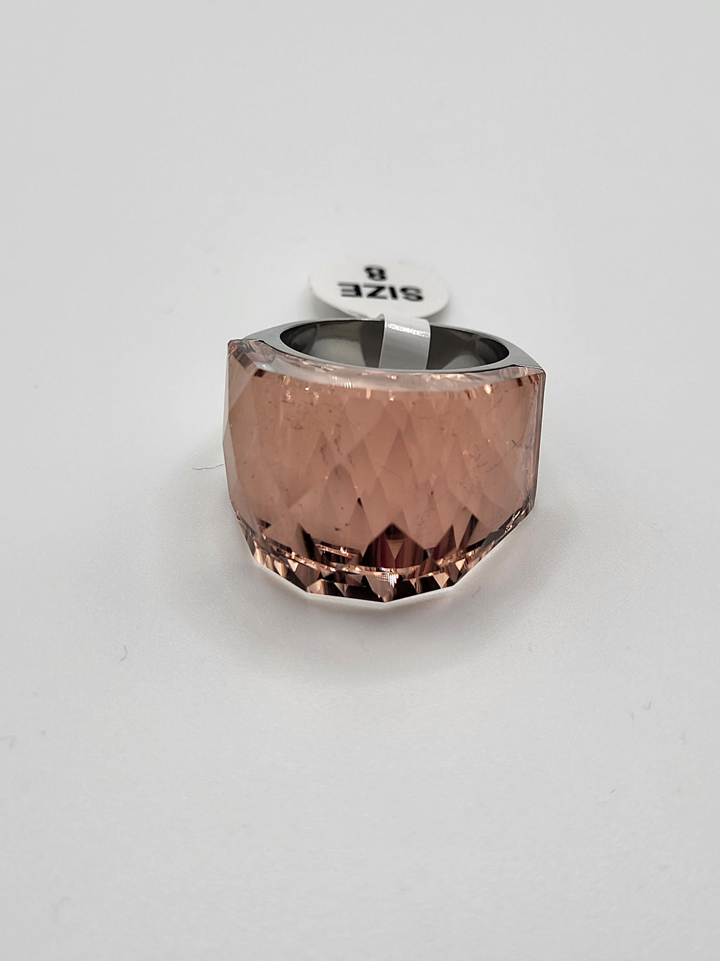 Bague acier inoxydable argenté cristal rose jaune taille 8