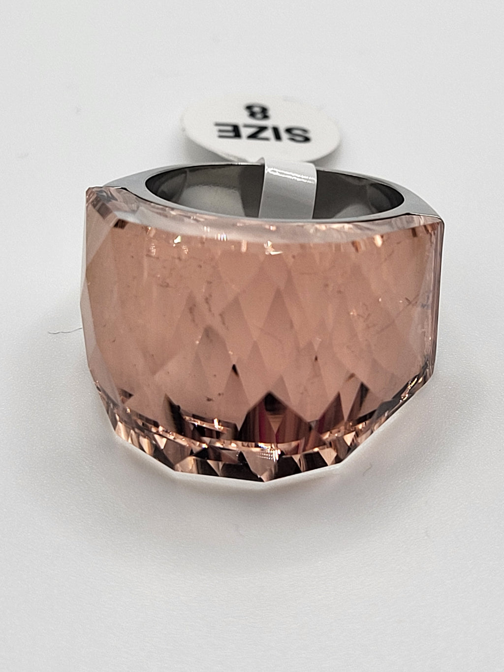 Bague acier inoxydable argenté cristal rose jaune taille 8